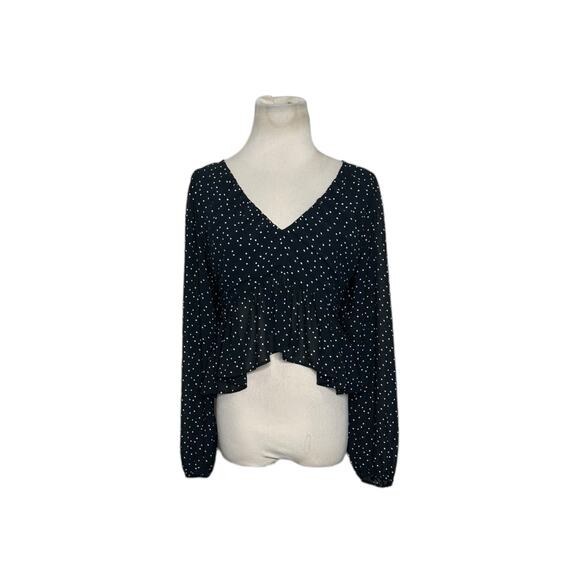 H&M black white polka dots long sleeves crop blouse size Small - Picture 1 of 11